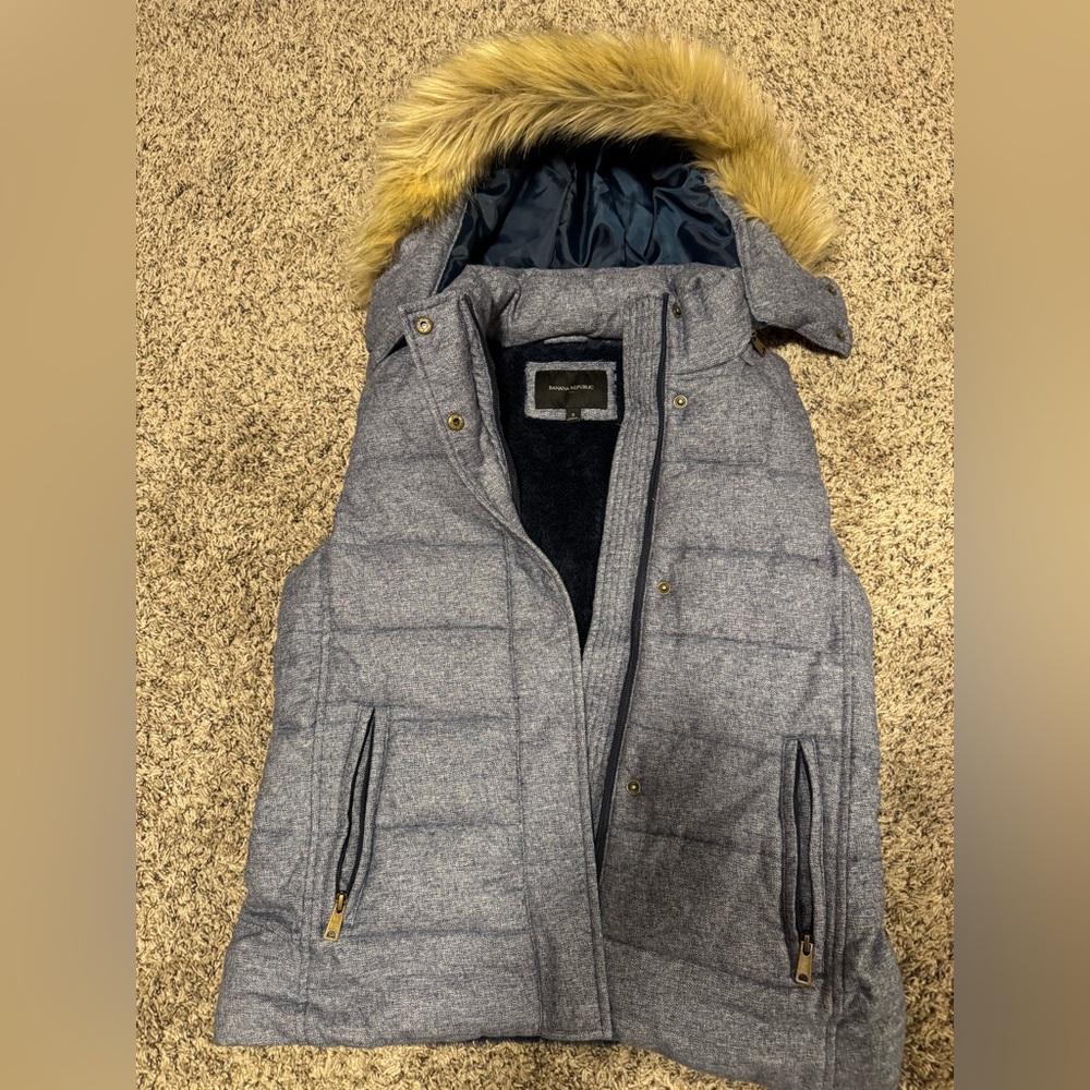 Banana Republic Charcoal Vest with Faux Fur Lining